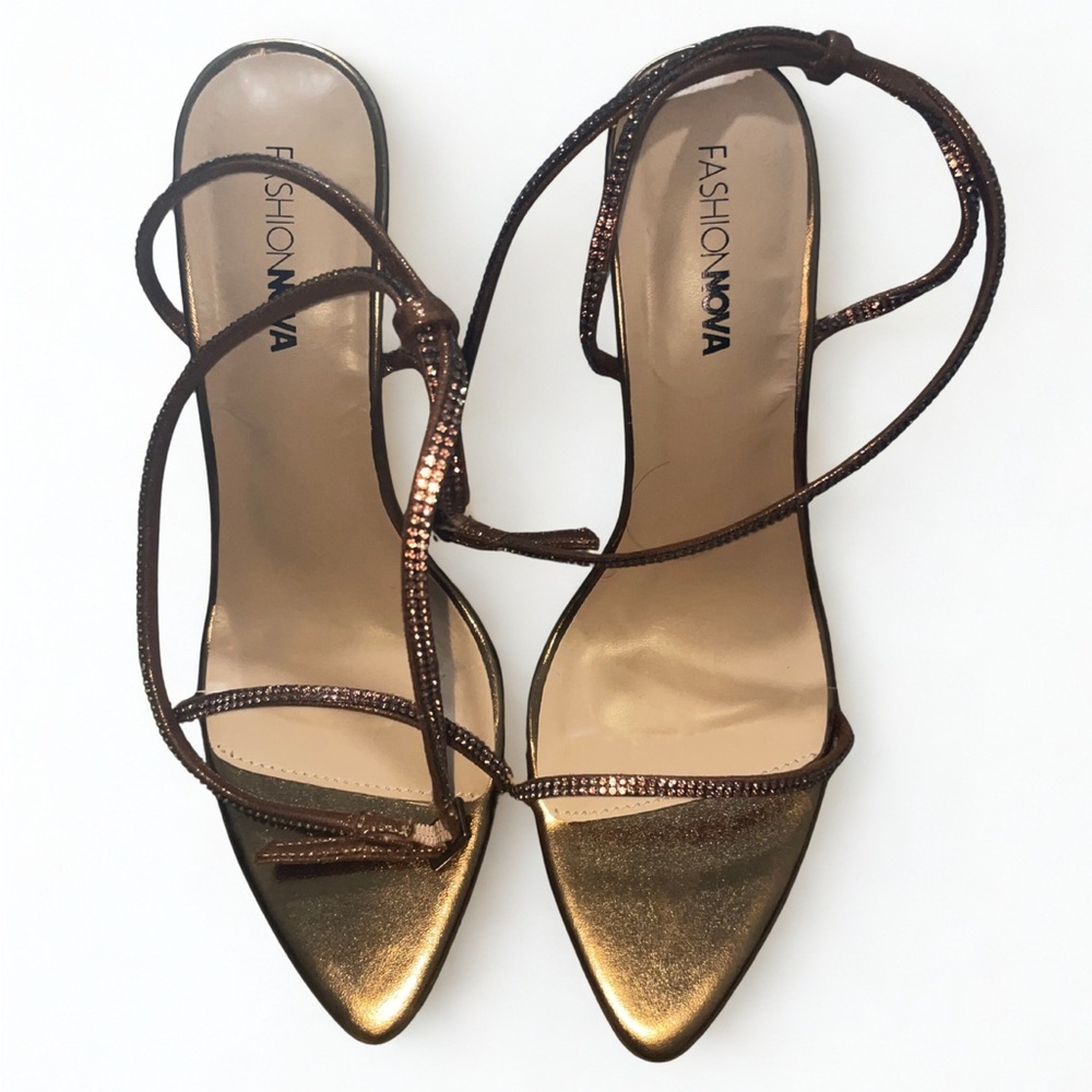 Fashion Nova Bronze Strappy Heels